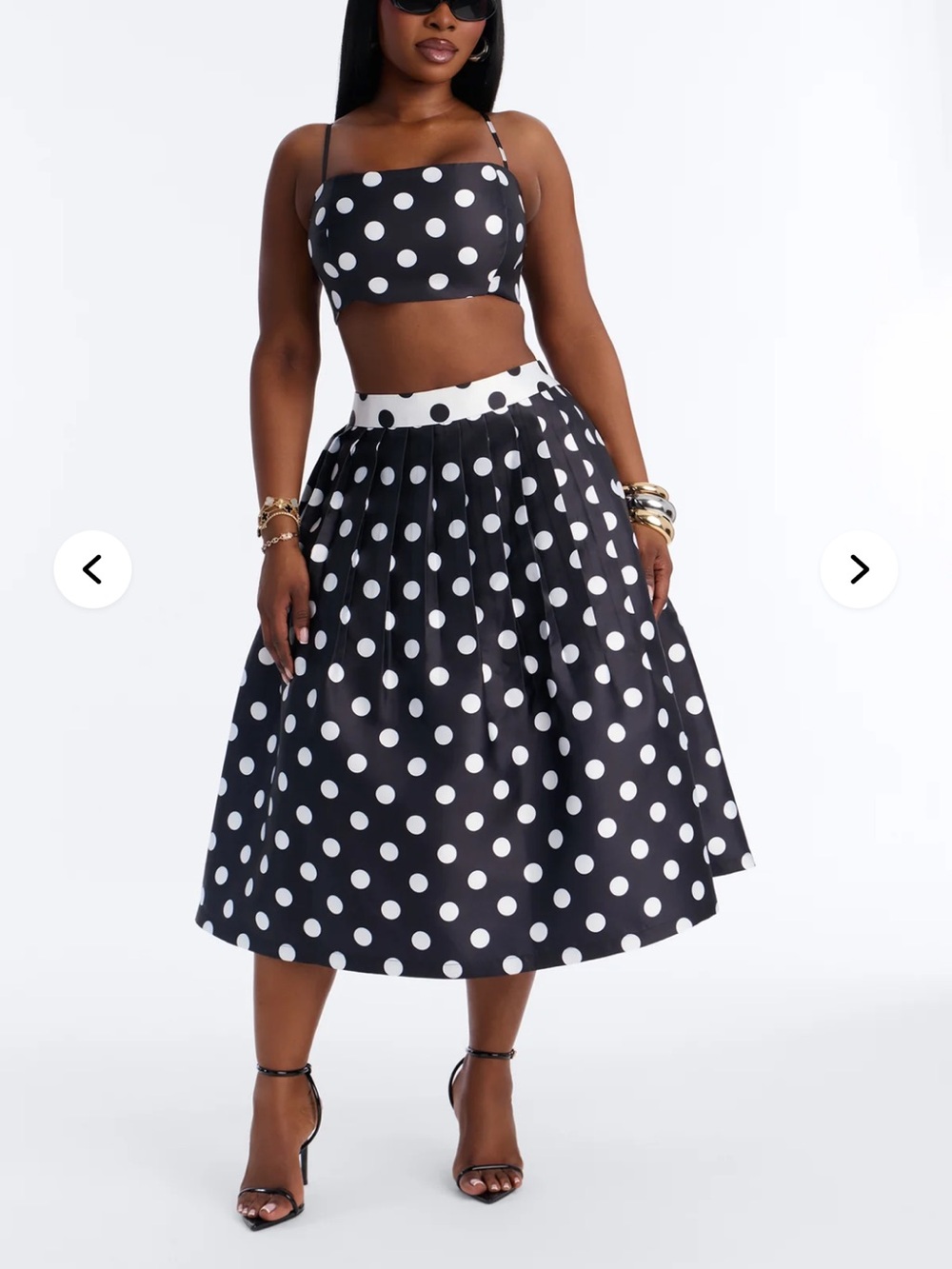 Fashion Nova Black & White Polka Dot Midi Skirt